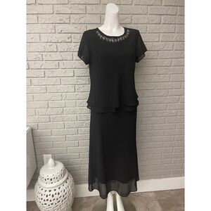 Dani Max Black Layered Short Sleeve Midi Dress Size 10